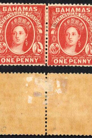 Bahamas SG33 1d Scarlet- Vermilion Wmk Crown CC Perf 14 PAIR M/M Cat 140