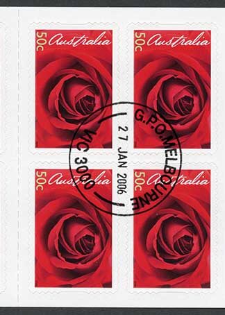 Australia SG2589a 2006 50c Roses Self Adhesive Booklet Pane Fine Used