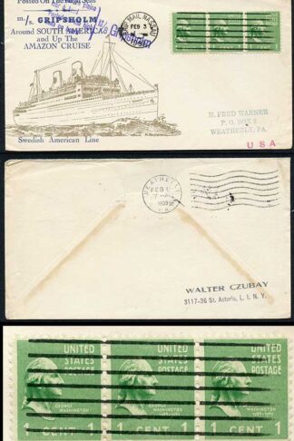 Bahamas USA 1c strip with SHIP MAIL NASSAU Postmark