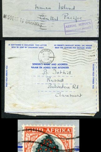South Africa cover to Nauru missent to the Bahamas