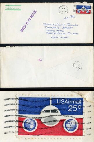 Bahamas USA cover to the Turks and Caicos missent to the Bahamas