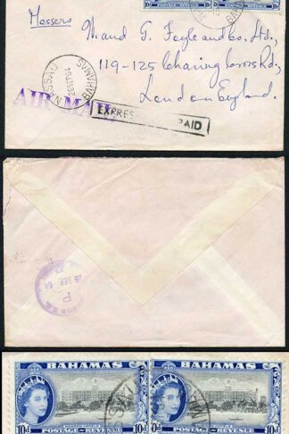 Bahamas QEII 10d x 2 on Express Delivery cover to England