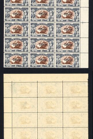 New Zealand SGO124a 2 1/2d OFFICIAL Line Perf 14 Block of 24 with plate scratch