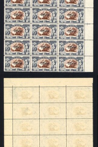 New Zealand SGO124a 2 1/2d OFFICIAL Line Perf 14 Block of 24 with plate scratch