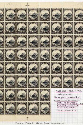 New Zealand SG583d 4d Multiple Wmk Perf 14 x 14.5 Block of 58 with re-entries