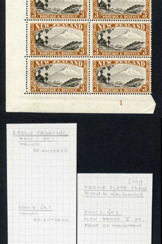 New Zealand SG590c 3/- Mult Wmk Perf 14 x 13.5 Plate Block of 20 U/M