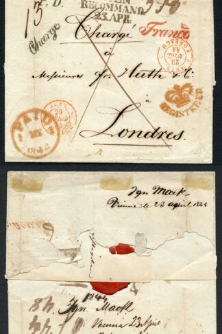 Austria 1844 registered wrapper to London Very colourful
