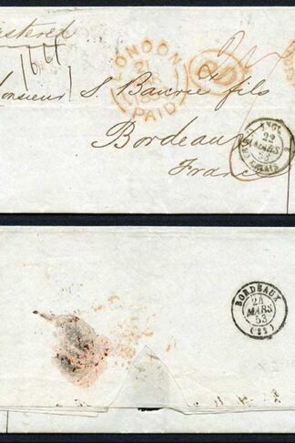 1853 Registered Entire to Bordeaux rated 2/7 SCARCE