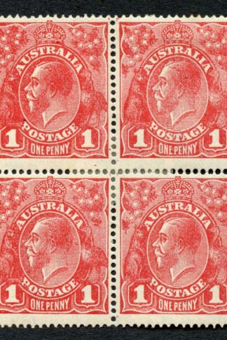 Australia SG21c 1d Carmine-red Block of 4 m/m (a few split perfs)