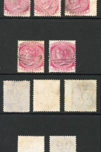 Jamaica SG9/9a 2d wmk crown CC selection of 5 shades