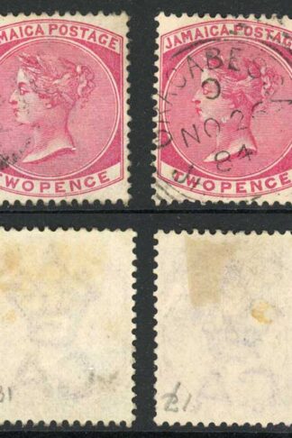 Jamaica SG19 2d wmk crown CA selection of Shades