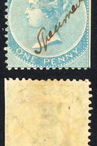 Jamaica SG1 1d Blue wmk Pineapple with Manuscript Specimen M/M