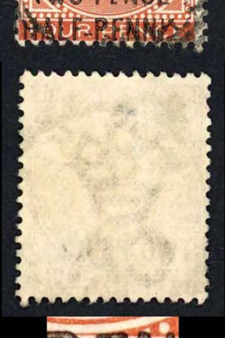 Jamaica SG30 2 1/2d on 4d Red Variety F for E in Penny and Broken K for Y cat 1