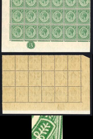 Jamaica SG92a 1/2d Wmk Mult Script Block of 18 inc BOW Flaw M/M Cat 188++ pounds