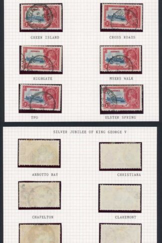 Jamaica SG 1d Silver Jubilee Page of Postmarks