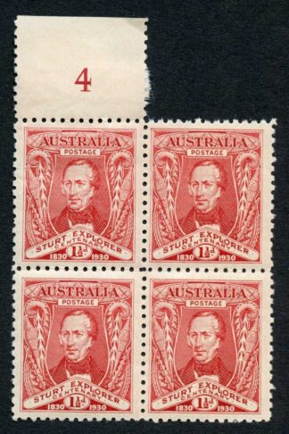 Australia SG117 1 1/2d 1930 Centenary Plate 4 Block U/M