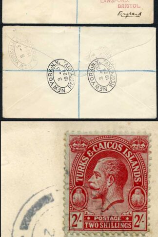 Turks and Caicos Is SG174 2/- wmk Mult Crown on Registered Cover to the UK