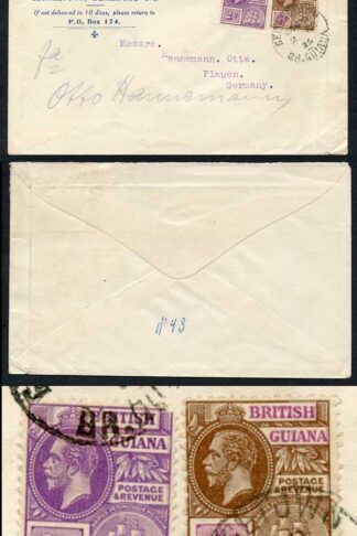British Guiana KGV 2c and 4c on commercial mail to Germany