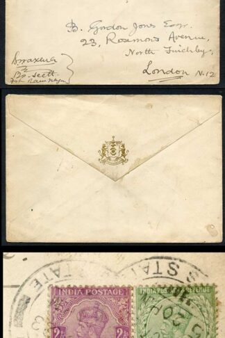 India KGV cover ON BENARES STATE SERVICE to London