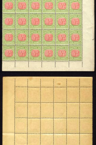 Victoria SGD34a 1/2d Post Due wmk Crown over V U/M block of 60 cat 405++ Pounds