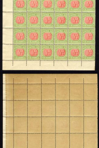 Victoria SGD34a 1/2d Post Due wmk Crown over V INVERTED U/M block of 60