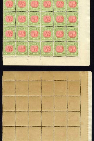 Victoria SGD34a 1/2d Post Due wmk Crown over V U/M block of 60 cat 405++ Pounds