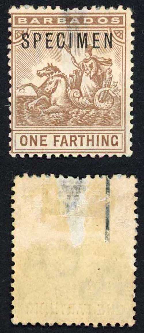 Barbados SG163s 1/4 brown opt SPECIMEN (BAD THIN at top)