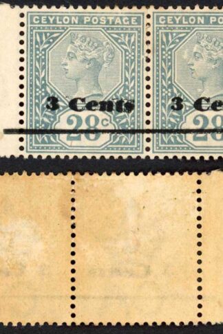 Ceylon SG243b 3c on 28c Stale Rose Surcharge DOUBLED (toned gum) Cat 340+ pounds