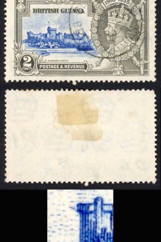 British Guiana SG 301f 2d Silver Jubilee Diagonal Line by Turret Cat 40 pounds