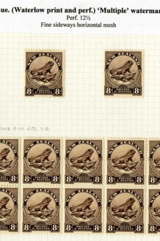 New Zealand SG586c 8d Chocolate Multiple Wmk S/ways Perf 12.5 Page of Flaws
