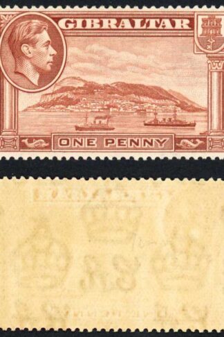 Gibraltar SG122 KGVI 1d yellow-brown Perf 14 U/M Cat 30 pounds