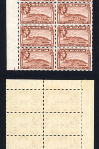 Gibraltar SG122a KGVI 1d yellow-brown Perf 13.5 U/M BLOCK of TEN Cat 320++ poun