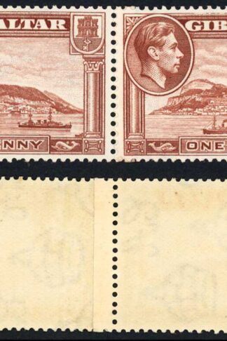 Gibraltar SG122ab KGVI 1d yellow-brown Perf 13.5 U/M Wmk Sideways COIL JOIN