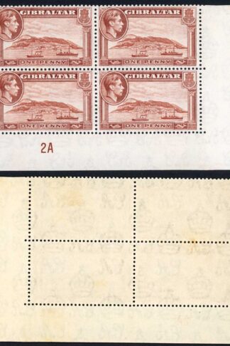 Gibraltar SG122b 1d Red-brown Perf 13 Wmk Upright M/M Plate Block
