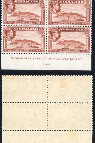 Gibraltar SG122b 1d Red-brown Perf 13 Wmk Upright M/M Imprint Block