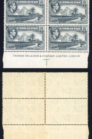 Gibraltar SG124a 2d Grey Perf 13.5 wmk upright U/M (light toning) Cat 30 pounds