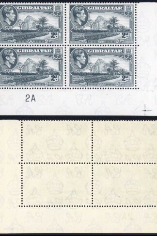 Gibraltar SG124a 2d Grey Perf 13.5 wmk upright U/M Plate Block