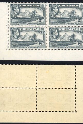 Gibraltar SG124b 2d Grey Perf 13.5 wmk S/ways U/M (tone spot on 1 stamp)
