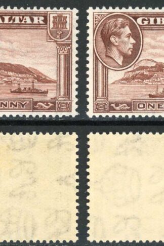 Gibraltar SG122c 1d Deep-brown Perf 13 Wmk S/ways Overlinked (see top) with nor