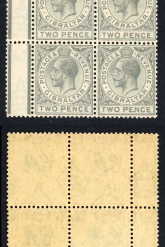 Gibraltar SG93 KGV 2d Grey wmk Script CA U/M Block of 6