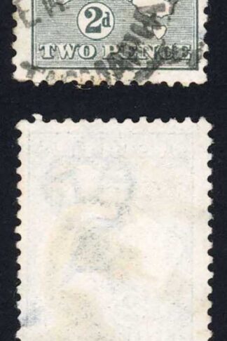 Australia SG3 2d Grey Kangaroo 1st wmk Die 1 Scratch under P of Postage