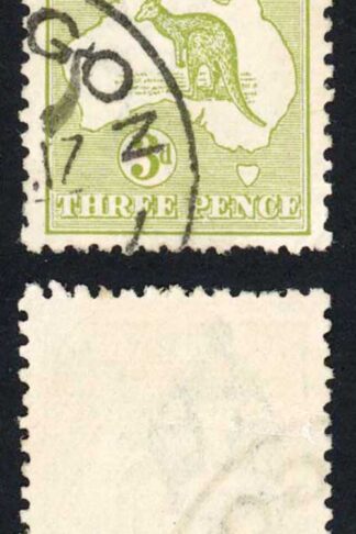 Australia SG37b 3d Olive-yellow Kangaroo 3rd wmk Cat 4.50 pounds