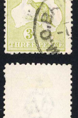 Australia SG37e 3d Light-Olive Kangaroo 3rd wmk Die IIB Pulled perf Cat 13 pound