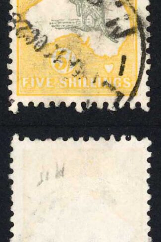 Australia SG42b 5/- Grey and Deep Yellow Kangaroo 3rd wmk Cat 130 pounds