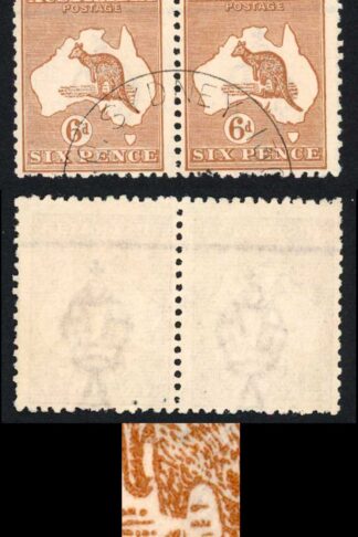 Australia SG73a 6d 3rd wmk LEG OF KANGAROO BROKEN in a PAIR Perfs Cat 120 pounds