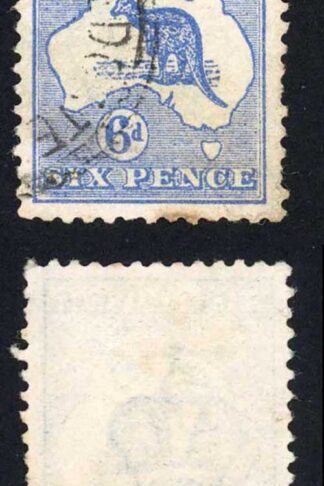 Australia SG9 6d Ultramarine Kangaroo 1st wmk tone patch at base Cat 20 pounds