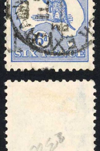 Australia SG9 6d Ultramarine Kangaroo 1st wmk (Tear at base) Cat 20 pounds
