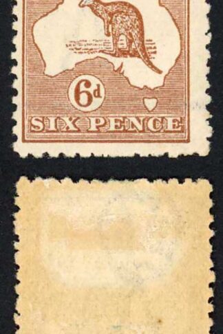 Australia SG73 6d Chestnut Kangaroo 3rd wmk M/M (toned) Cat 28 pounds