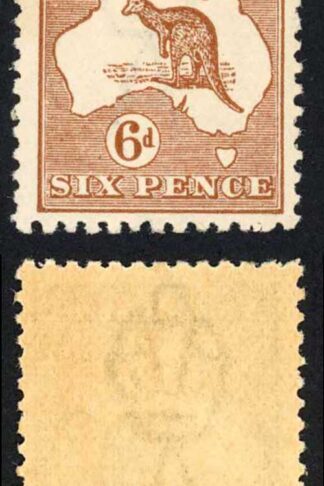 Australia SG73 6d Chestnut Kangaroo 3rd wmk M/M (toned) Cat 28 pounds