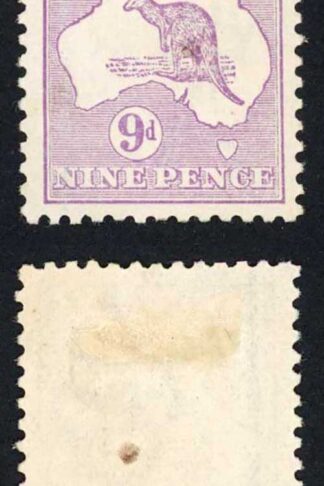 Australia SG39 9d Violet Kangaroo 3rd wmk Mint (brown mark on back) Cat 65 pound